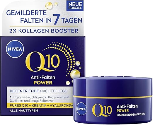 NIVEA Q10 Anti-Wrinkle Power Regenerating Night Cream (50 ml), Firming Face Care for All Skin Types, Night Cream with Pure Q10, Creatine & Hyaluronic Acid