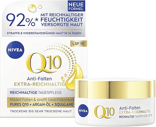 NIVEA Q10 Face Cream with SPF 15, Firming Face Care with Q10, Organic Argan Oil and Squalane, Day Cream for Very Dry Skin, Q10 Anti-Wrinkle Extra Rich Rich Day Cream (50 ml)