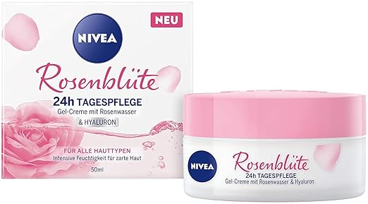 NIVEA Rose Petal 24h Day Cream (50 ml), Face Care with Rose Water and Hyaluron, Light Gel Cream for Smooth Delicate Skin