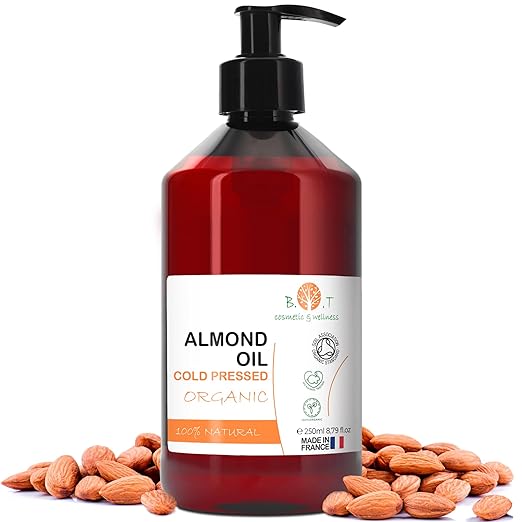 Organic Almond Oil, Pure, Cold Pressed, Natural. Cosmetic Massage Oil, Hair and Beard Oil, Body Oil, Anti-Wrinkle Face Oil, Stretch Marks, Nails, Almond Oil Baby, Scalp Oil - 250 ml