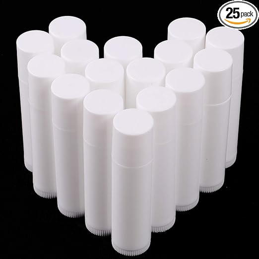 Pack of 25 Empty Plastic Lipstick Tubes, Reusable Empty Lip Balm Container for DIY Homemade Lip Balm Refillable with Cap (White, 5 ml)