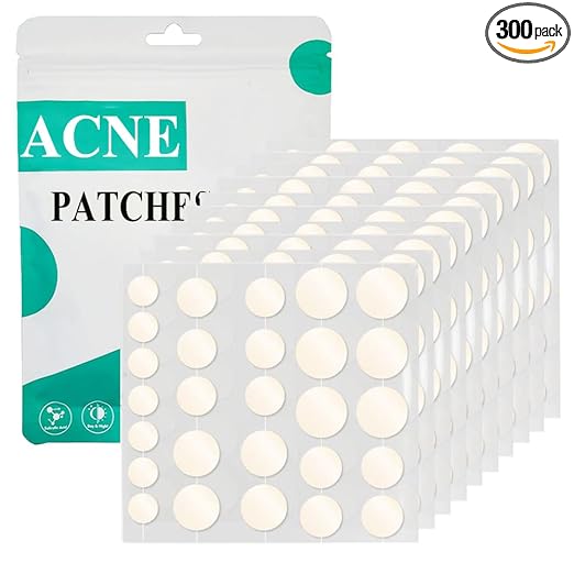 Pack of 300 Pimple Patches, Invisible Hydrocolloid Acne Pimple Patches, Day & Night Acne Plasters, Waterproof & Breathable Absorptions Acne Patches