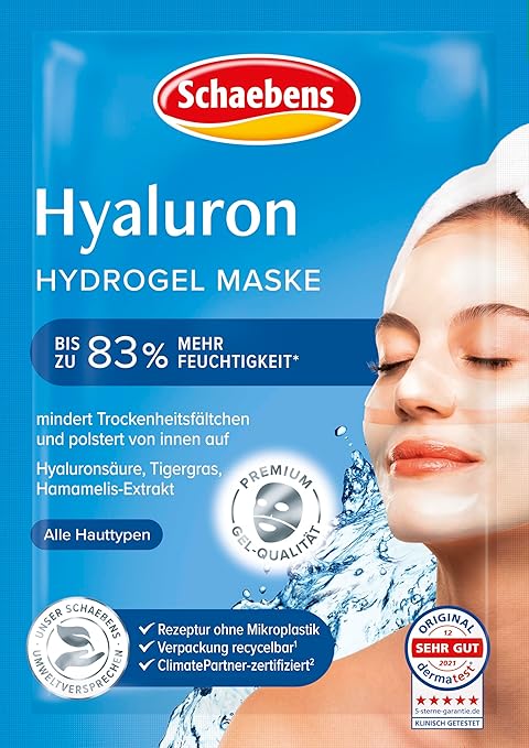 Schaebens Hyaluron Hydrogel Mask - Mega Booster Provides Intensive Moisture and Padding. With Hyaluronic Acid, Tiger Grass and Panthenol for All Skin Types.