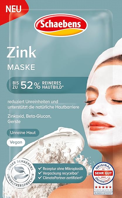 Schaebens Zinc Cream Mask - Reduces Impurities and Supports the Natural Skin Barrier with Zinc Oxide, Beta-Glucan and Barley for Blemished Skin Vegan