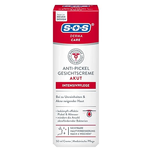 SOS Derma Care Anti-Pimple Face Cream Acute (50 ml) - Medical Face Care Against Blackheads & Pimples - Improved Skin Complexion After 4 Weeks - Against Blemished Skin - Micro Silver and Lauric Acid