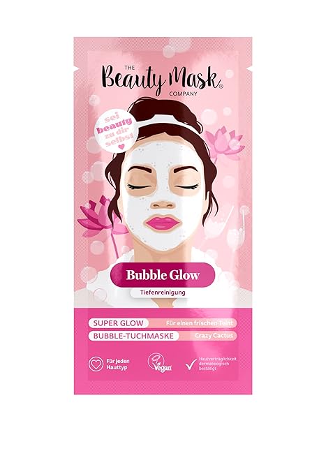 The Beauty Mask Company Crazy Cactus Bubble Mask, 1 Sachets, Cleaning Cloth Mask with Cactus, Water Lily Extract & Hyaluronan, Skin Care for All Skin Types, Vegan