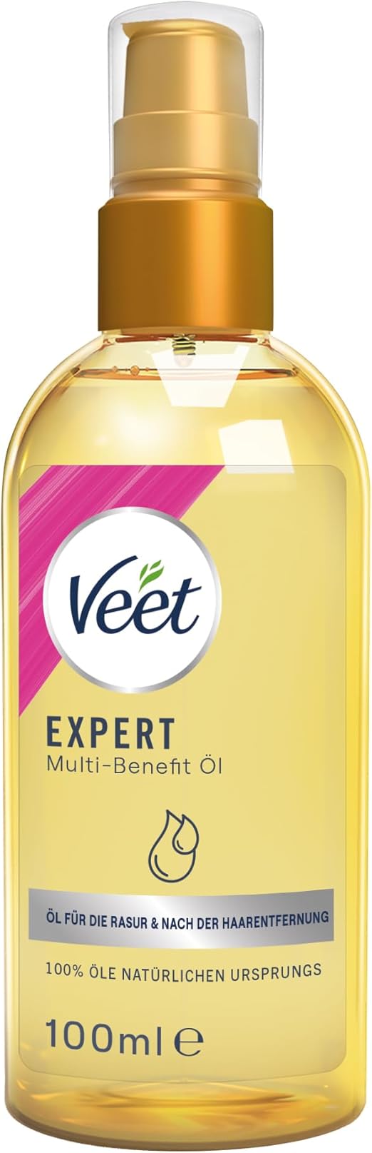Veet Expert Multi-Benefit Oil - 100% Natural Origin with Vitamins & Omega 3 - Body Oil for Shaving & After Hair Removal - Moisturising Shaving Oil for Body & Face, 100 ml