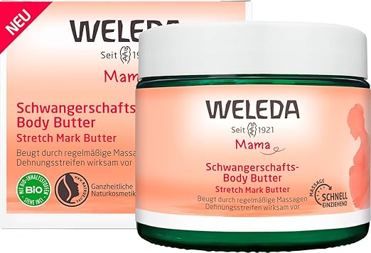 WELEDA Bio Mama Pregnancy Body Butter - Natural Cosmetics Baby Belly Massage Body Butter for Stretch Mark Prevention, Skin Care Scar Ointment with Shea Butter & Cocoa Butter (Vegan, 150 ml)
