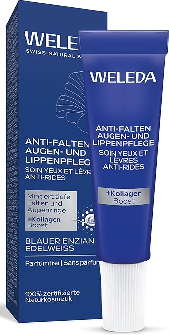 WELEDA Organic Anti Wrinkle Eye Care & Lip Care Blue Gentian & Edelweiss - Natural Cosmetics Eye Cream / Lip Cream Reduces Deep Wrinkles, Dark Circles, Bags & Puffiness (Vegan, 10 ml)