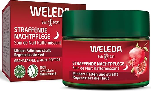 WELEDA Organic Firming Night Cream - Natural Cosmetics Natural Anti Ageing Face Cream with Pomegranate Seed Oil & Maca Peptides Moisturising Cream Reduces Wrinkles and Regenerates the Skin (1 x 40 ml)