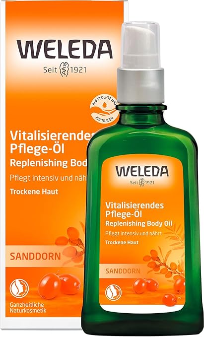 WELEDA Organic Sea Buckthorn Body Oil - Essential Natural Cosmetics Skin Care Massage Oil / Care Oil with Sesame Oil for Intensive Care of Dry Skin with Fruity Mandarin & Grapefruit Fragrance (Vegan, 100 ml)