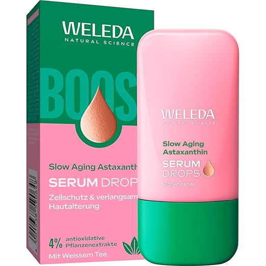 WELEDA Organic Slow Aging Astaxanthin Serum - Antioxidant Natural Cosmetics Booster Drops with White Tea for Protection & Visible Slow Aging Effects (Vegan, 30 ml)