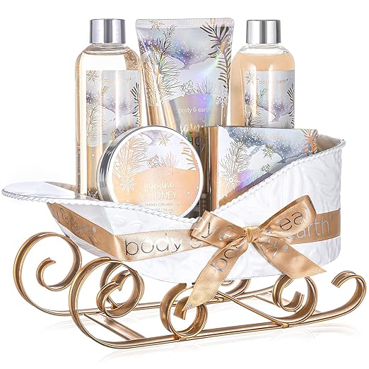 Women’s Gift Set - Body & Earth Bath Set with Jasmine & Honey Fragrance, Including Foam Bath, Shower Gel, Soap, Body Lotion and Hand Cream. the Perfect Wellness Gift Set for Christmas